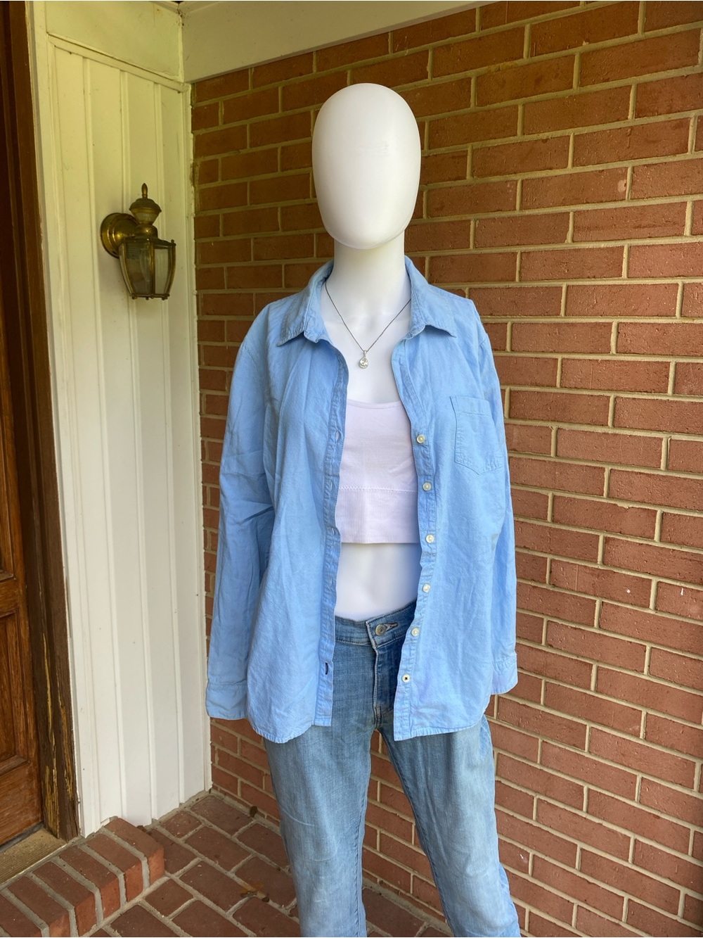 Tommy Hilfiger Light Blue Oversized Button Up Shirt Jacket Shacket large